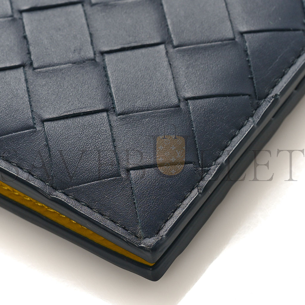 BOTTEGA VENETA NAPPA INTRECCIATO BI FOLD WALLET DENIM YELLOW  (11*9*1cm)